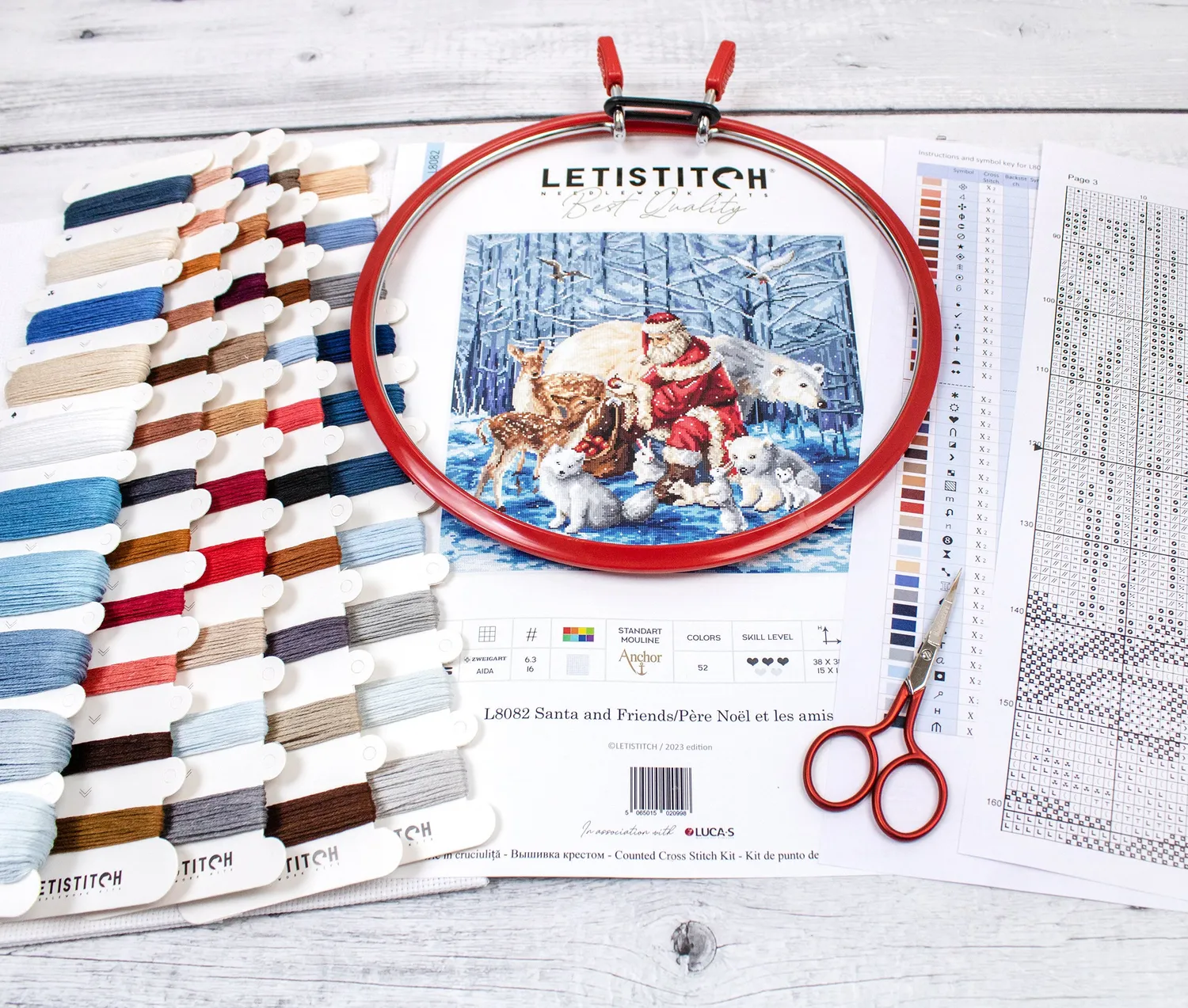 Leti Stitch L8082 Santa and Friends borduurpakket 38x38 cm kerst