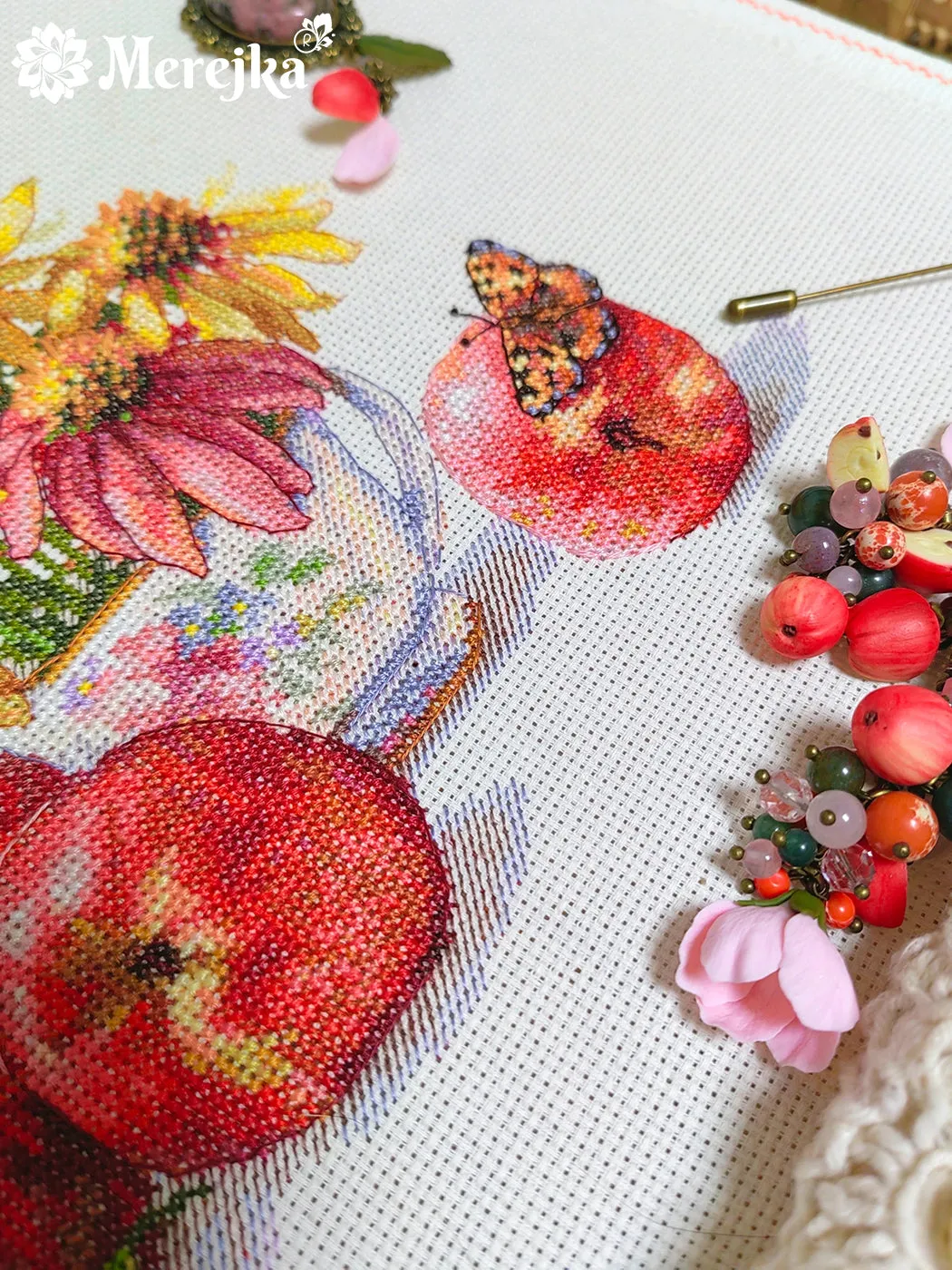 Merejka Echo of Summer borduurpakket 32x17 ecru Aida