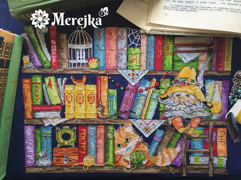 Merejka Book Shelf borduurpakket donkerblauw Aida