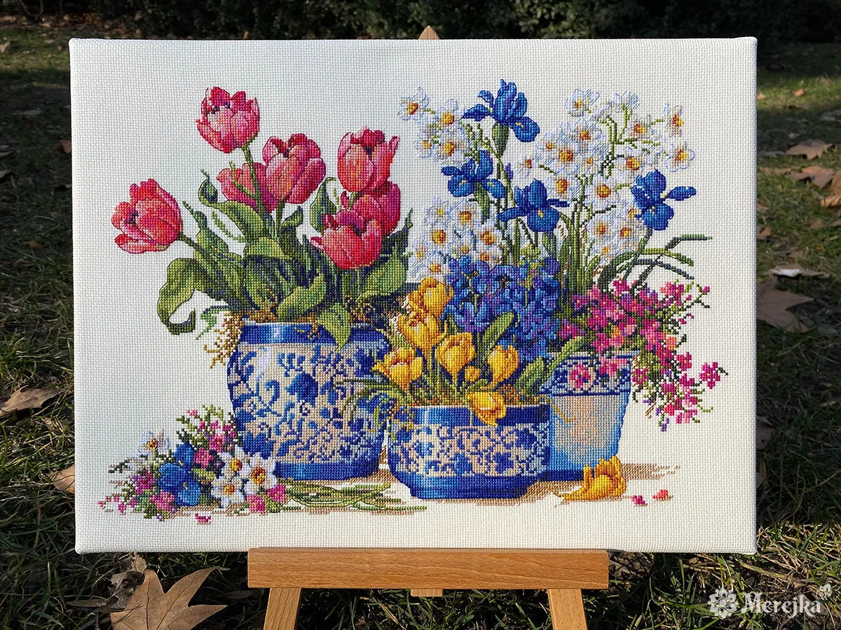 Merejka Spring Garden in Blue borduurpakket lente 37x26
