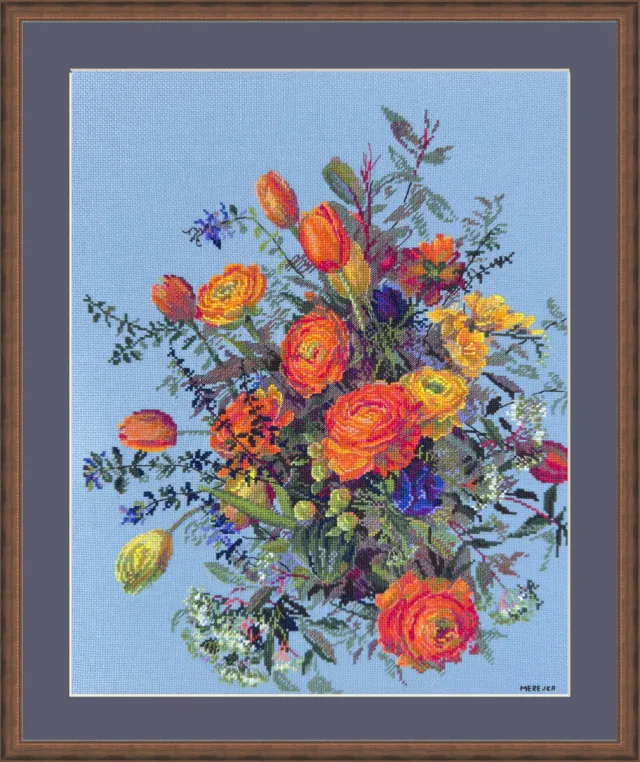 Merejka Sunlit Petals borduurpakket 39x31 blauwgrijs