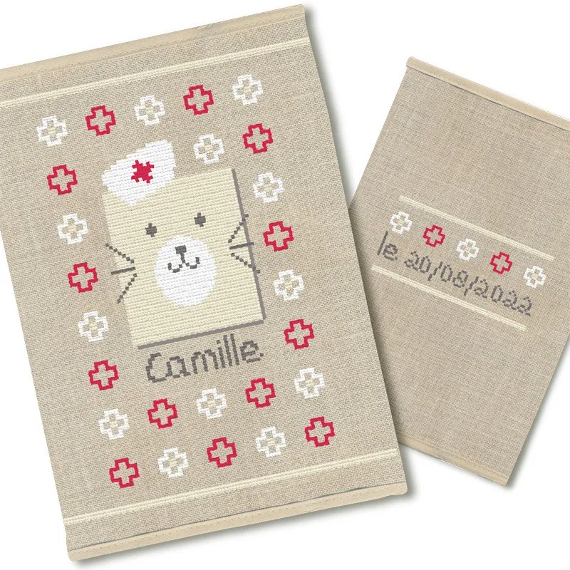 LiliPoints Teddybeer gezondheidsboekje borduurpakket beige
