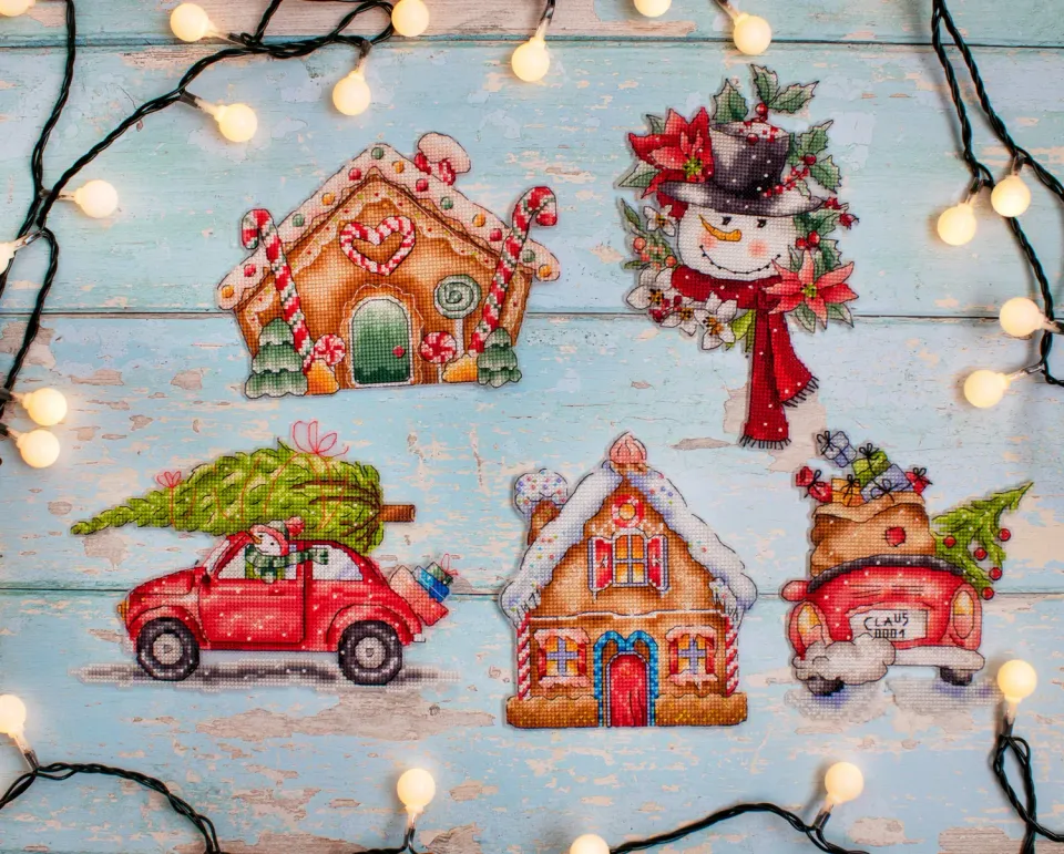 Leti Stitch L8055 Christmas Toys borduurpakket 5 stuks plastic canvas