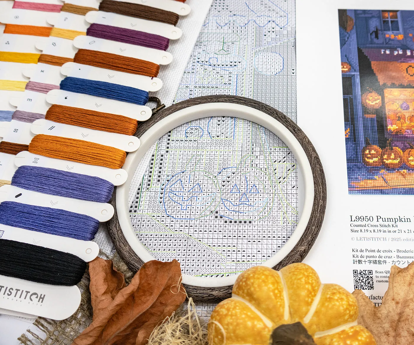 Leti Stitch L9950 Pumpkin Lane borduurpakket 21x21 cm herfst