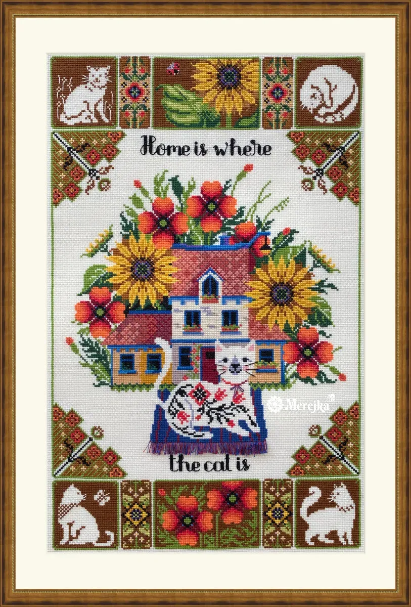 Merejka Home Is Where The Cat Is borduurpakket 27x43
