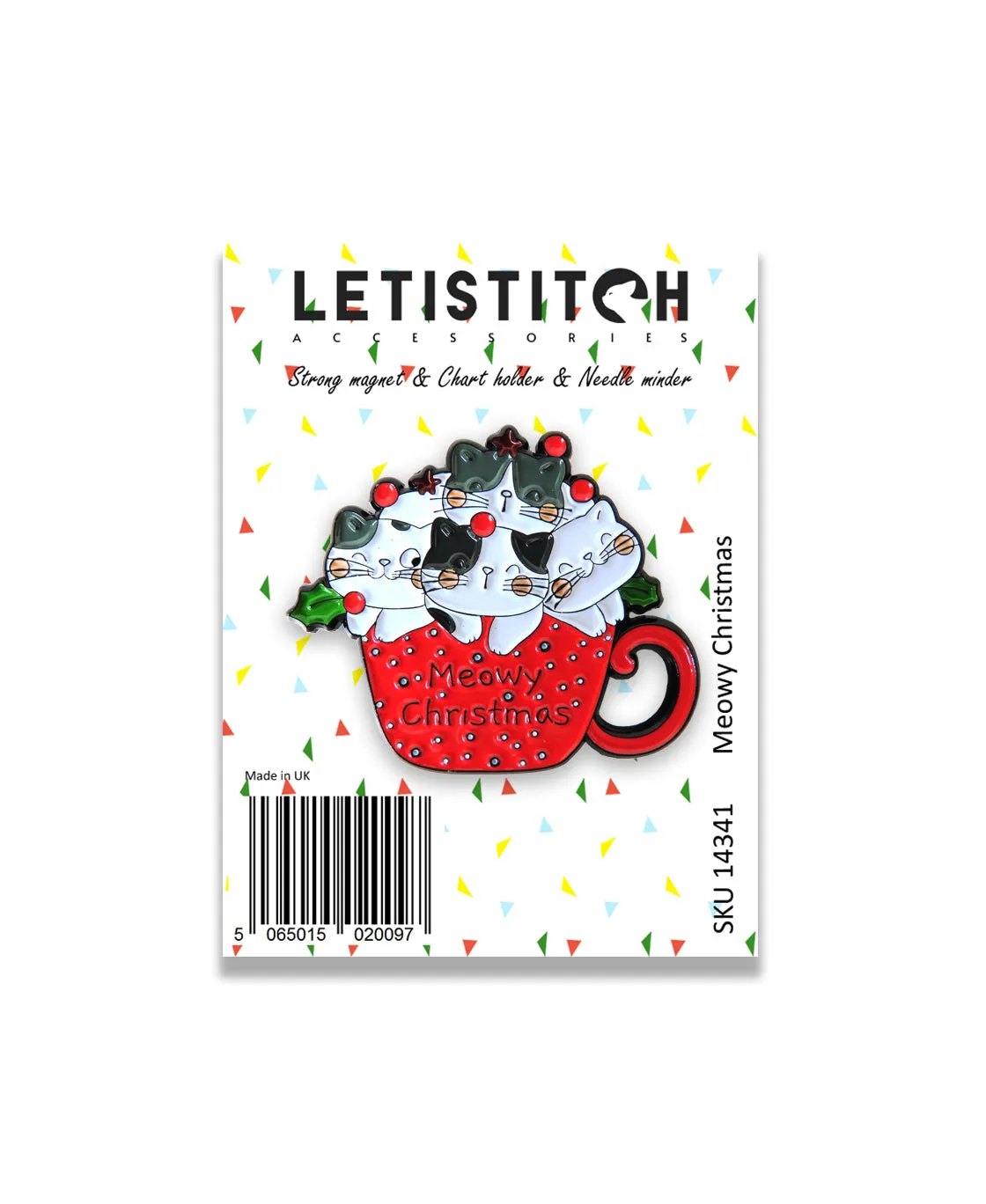 Leti Stitch 14341 Meowy Christmas magneet needle minder 40mm