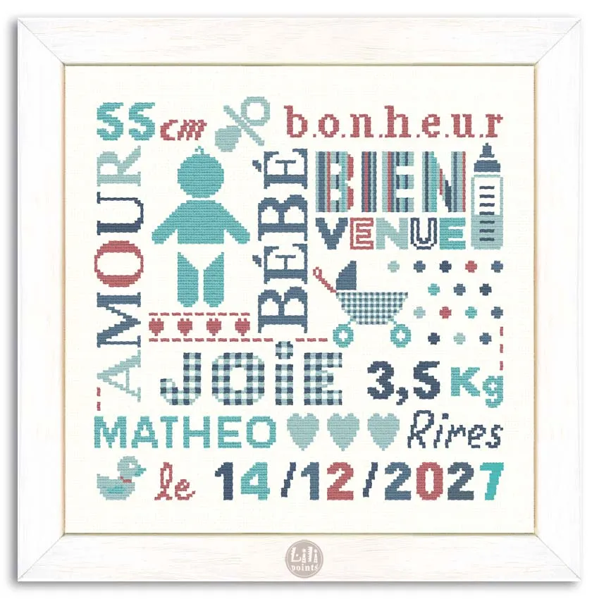 LiliPoints Birth Board kruissteekpatroon geboorte alfabet