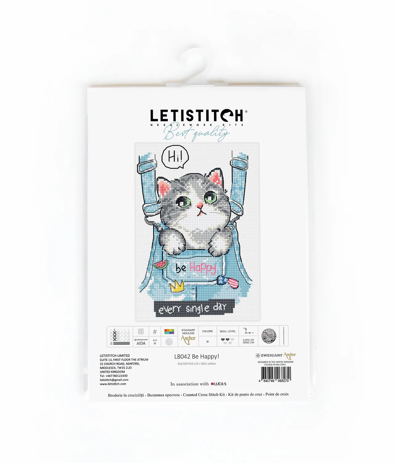 Letistitch L8042 Be Happy! kruissteek borduurpakket 15x10 cm