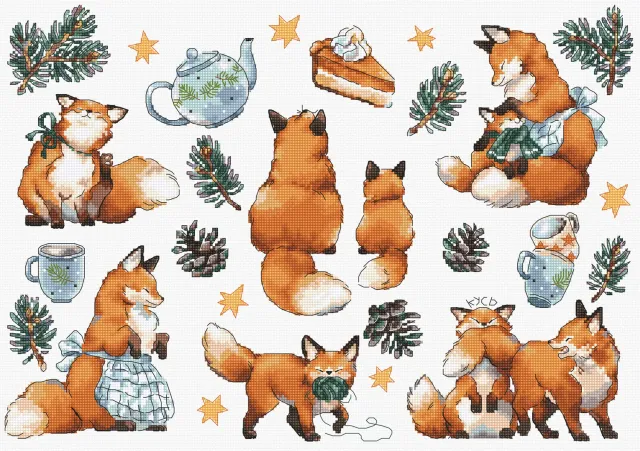 Leti Stitch L8802 Foxy New Year borduurpakket Aida 16ct
