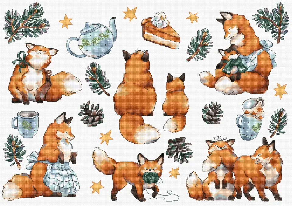 Leti Stitch L8802 Foxy New Year borduurpakket Aida 16ct