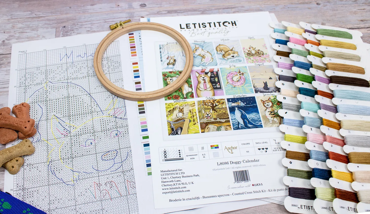 Leti Stitch L8086 Doggy Calendar borduurpakket 43x41 honden