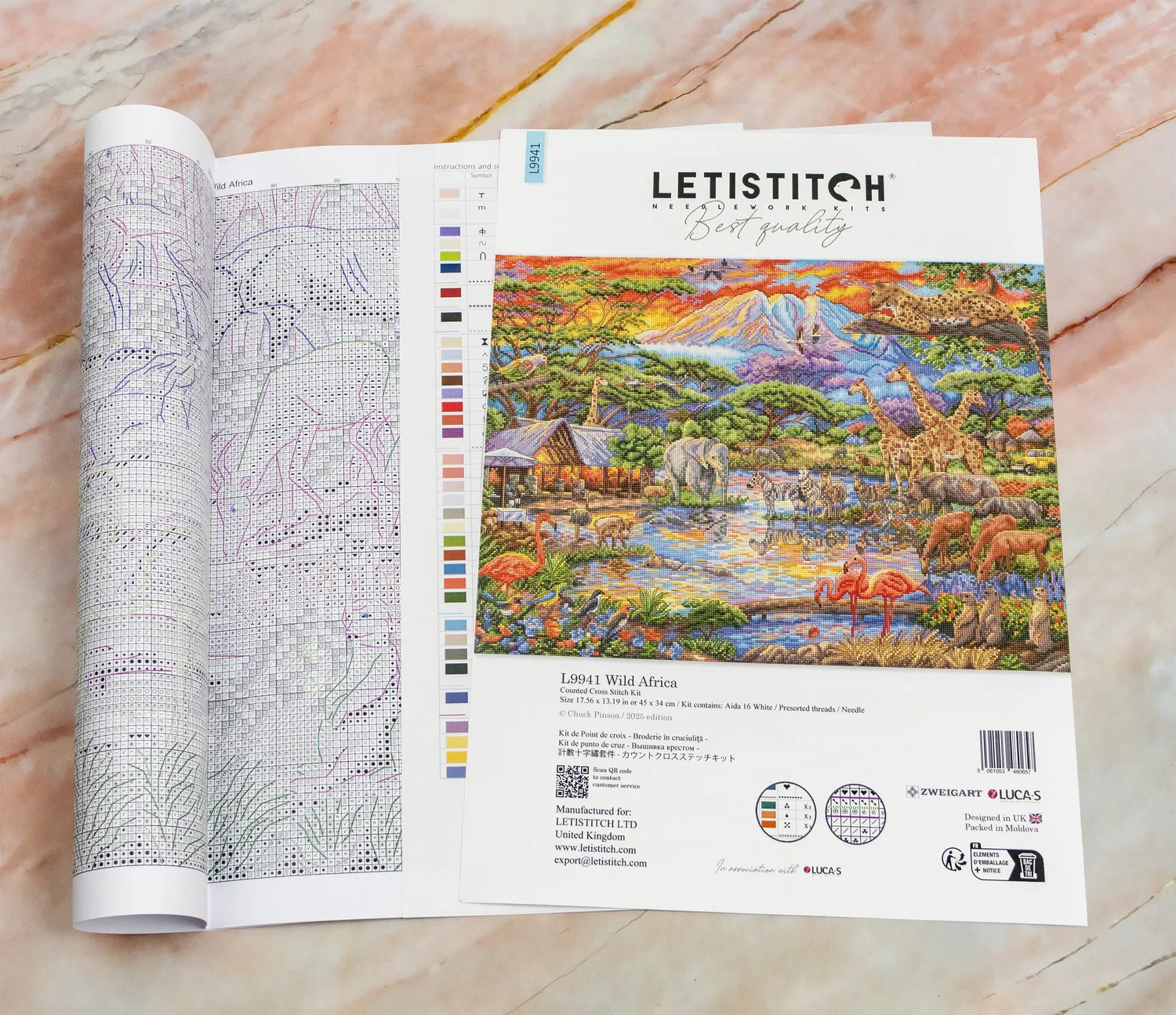 Leti Stitch L9941 Wild Africa borduurpakket savanne 45 cm