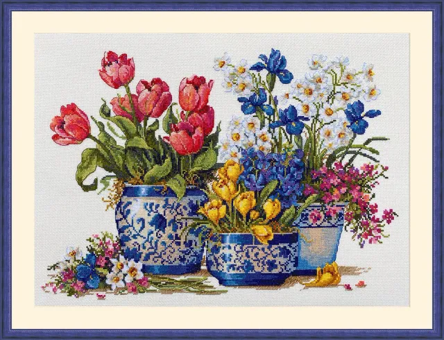 Merejka Spring Garden in Blue borduurpakket lente 37x26