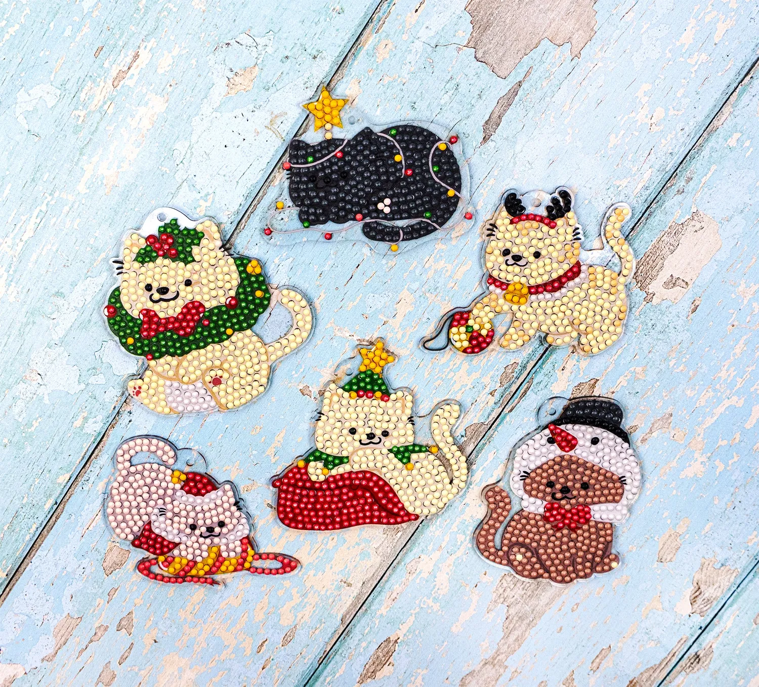 Leti Stitch Dazzle Dots 481-487 Merry Meowmas diamond painting hangers set van 6