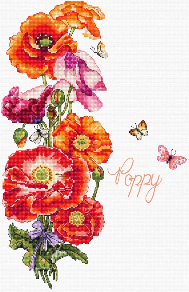 Leti Stitch L8075 Poppy Coquelicot borduurpakket 35x22