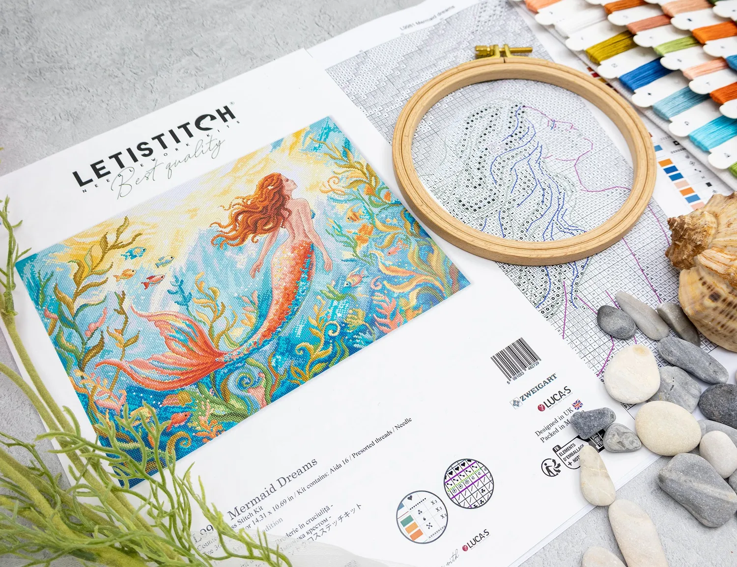 Leti Stitch L9981 Mermaid Dreams borduurpakket 36x27 cm fantasy