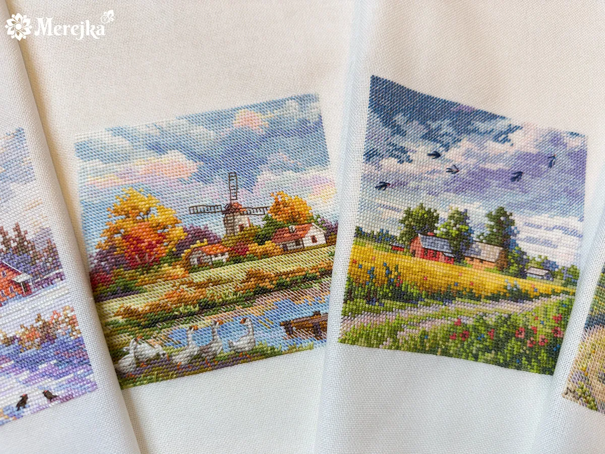 Merejka Autumn borduurpakket vogel 11,5 cm wit