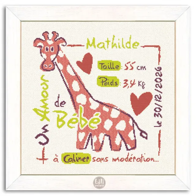 LiliPoints Giraffe borduurpatroon giraf alfabet ecru