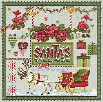 Madame la Fée Santa's Village 094 borduurpatroon 2 fiches kerst