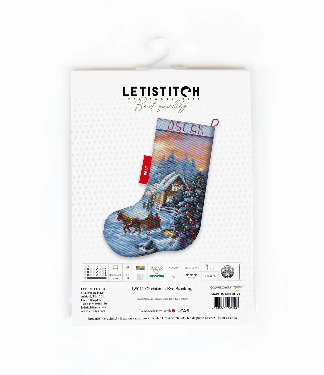 Leti Stitch L8011 Christmas Eve kerstsok borduurpakket