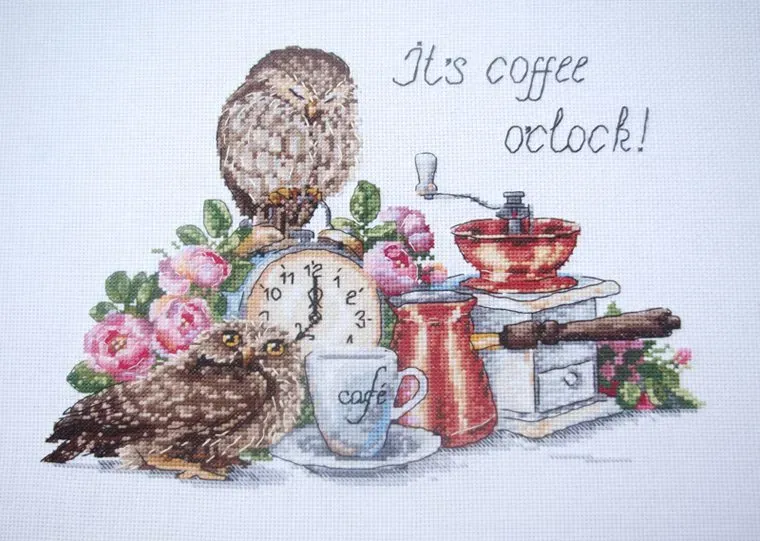 Merejka It's coffee o'clock borduurpakket 26x21 uil