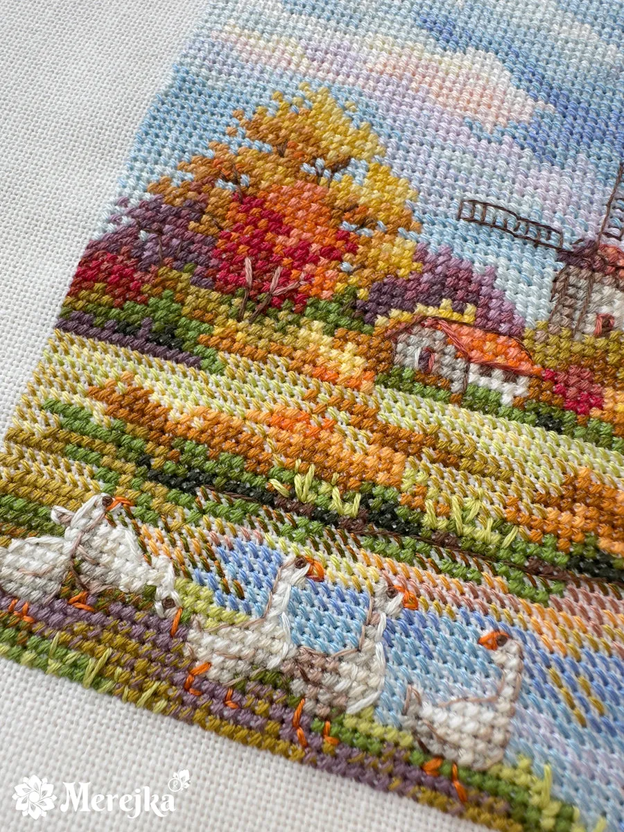 Merejka Autumn borduurpakket vogel 11,5 cm wit