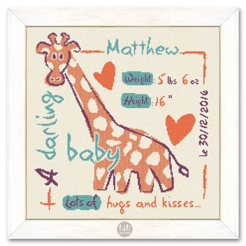 LiliPoints Giraffe kruissteekpatroon met alfabet