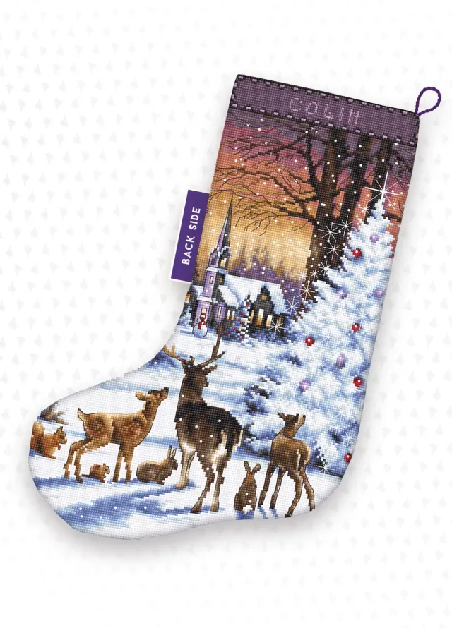 Leti Stitch LETI 948 Christmas Wood Stocking borduurpakket kerstsok