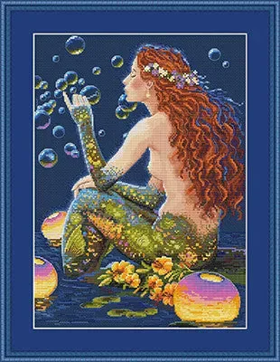 Merejka Bubbles borduurpakket nachtblauw 26x35 cm