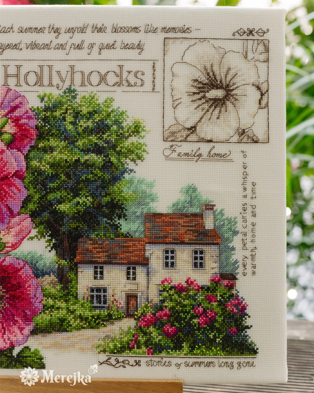 Merejka Hollyhock Cottage borduurpakket huis 30x35