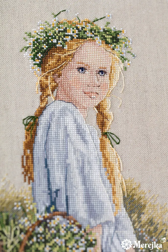 Merejka Daisies borduurpakket 20x28 bloemenmeisje