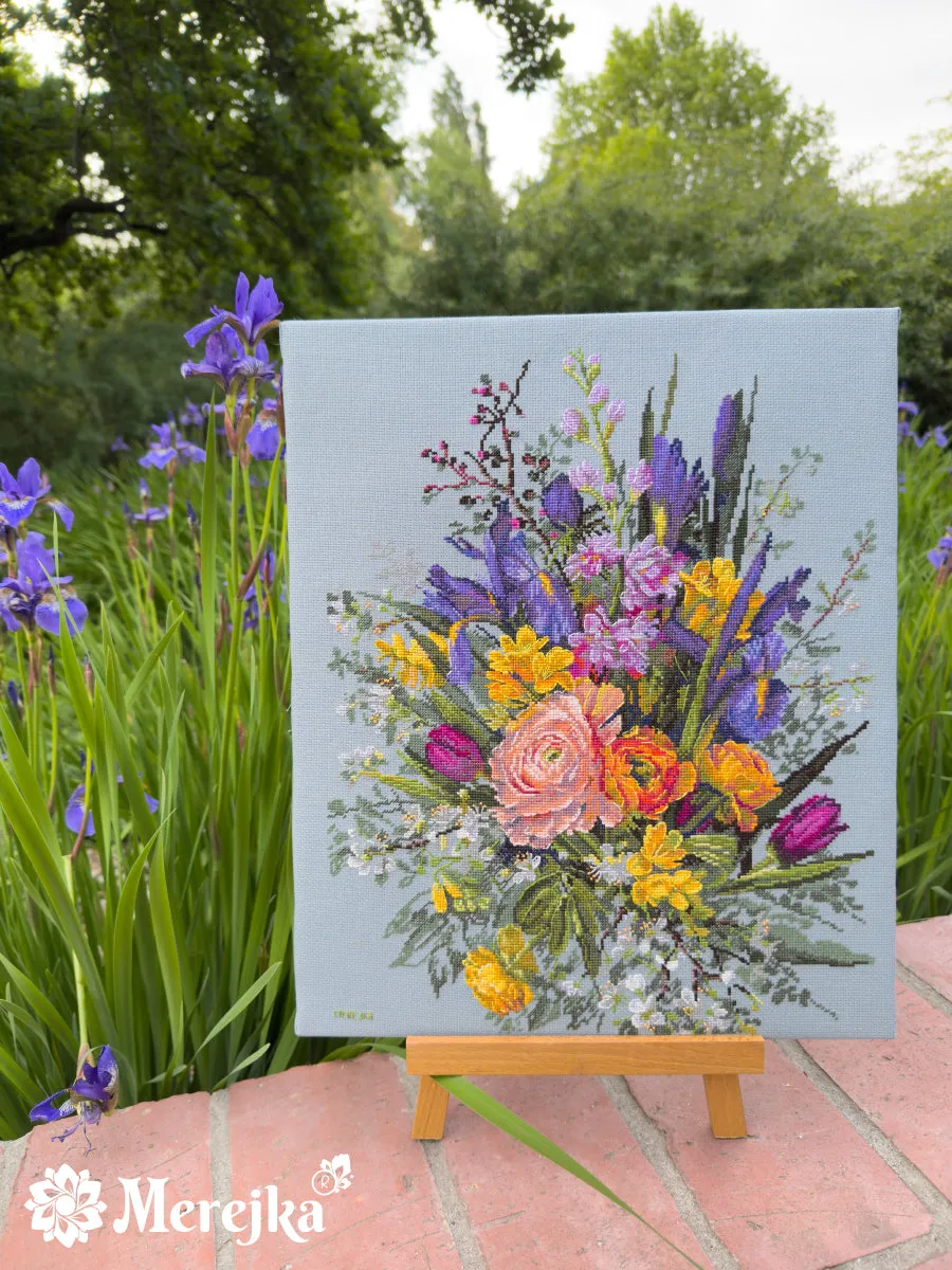 Merejka Garden Awakening borduurpakket Aida 16 blauw-grijs