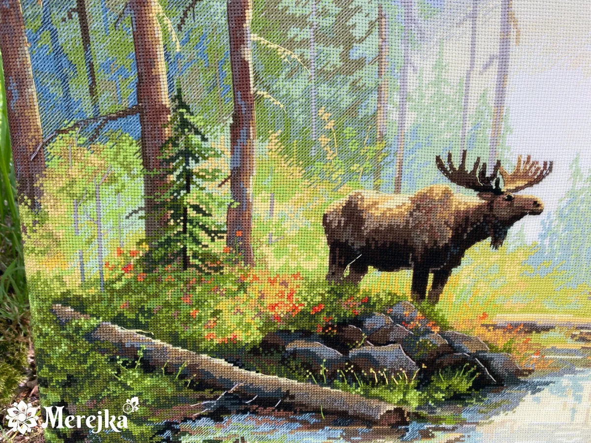 Merejka Woodland Morning borduurpakket 29x52cm wit
