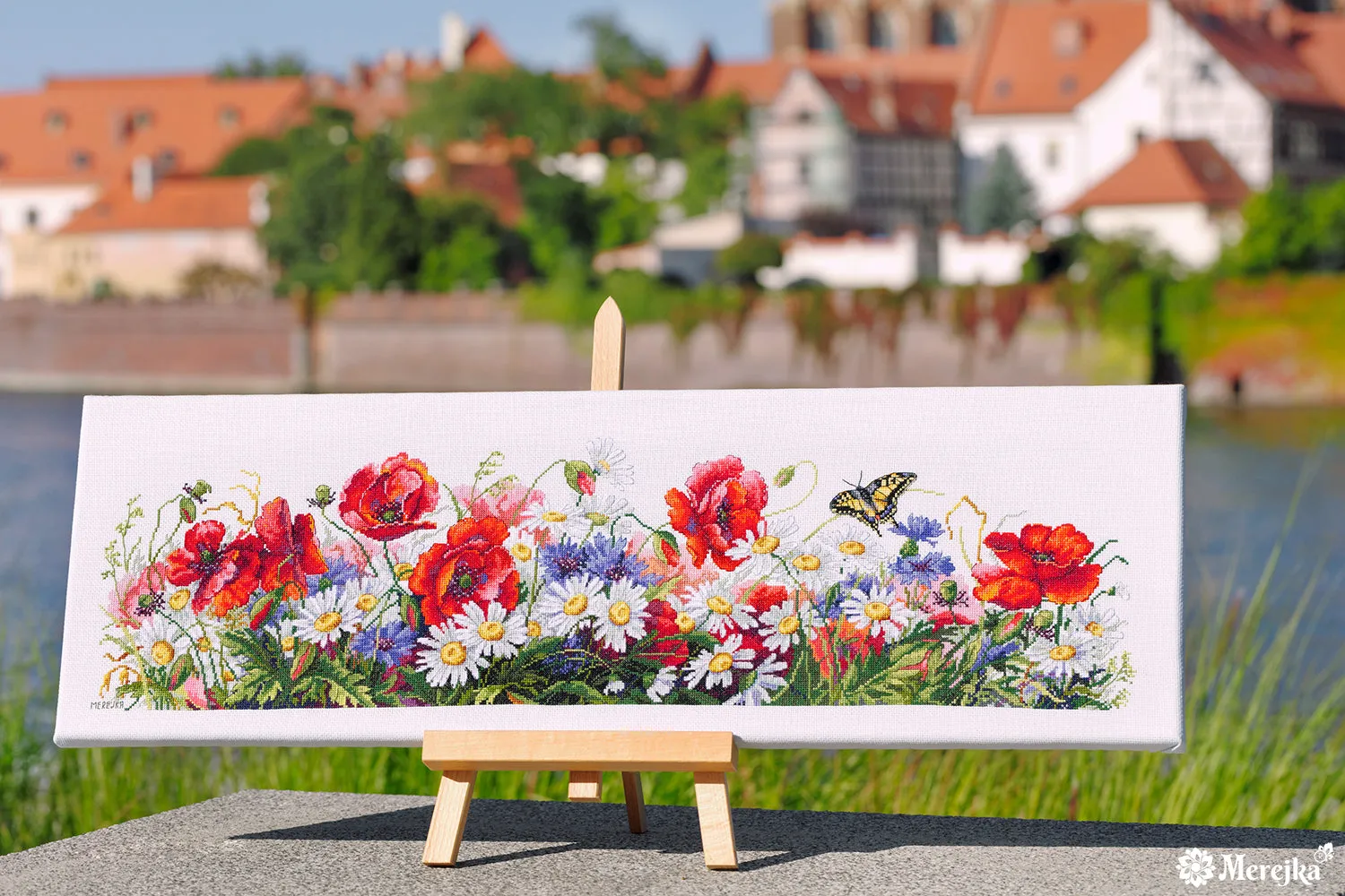 Merejka Field Beauties borduurpakket ijsblauw 21x73 cm