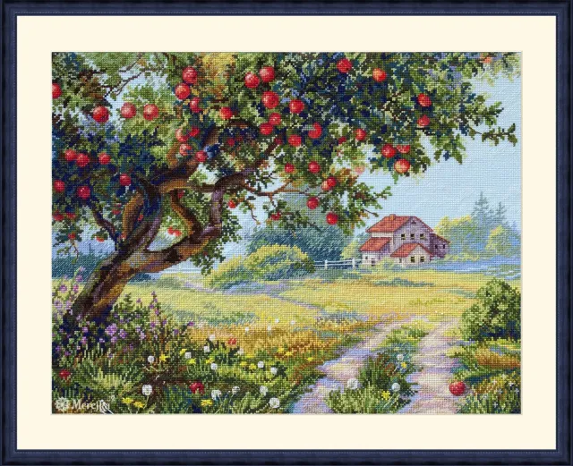 Merejka Old Apple Tree borduurpakket ijsblauw Aida