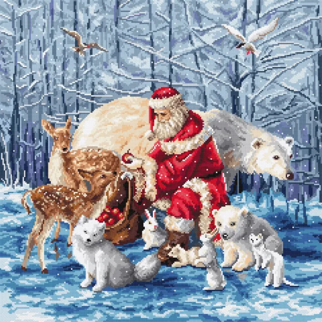 Leti Stitch L8082 Santa and Friends borduurpakket 38x38 cm kerst