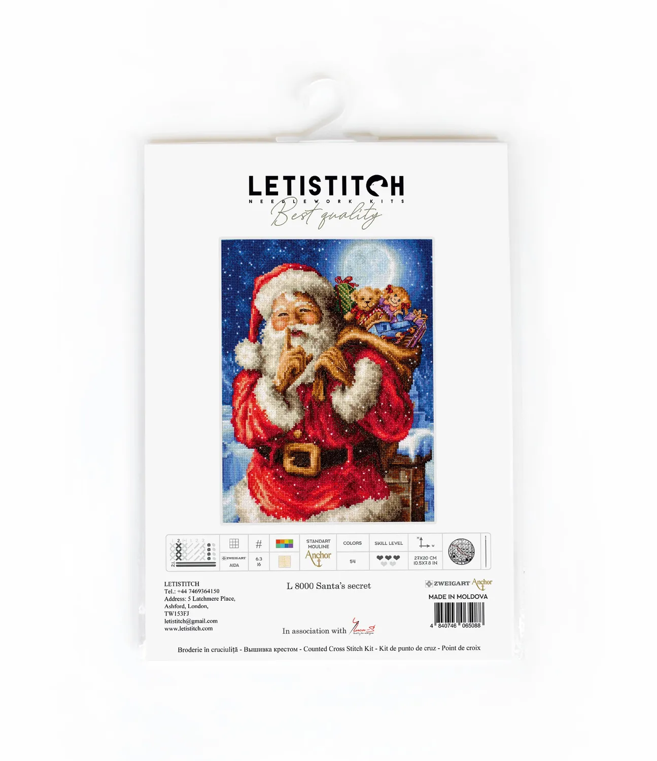 Leti Stitch L8000 Santa's Secret borduurpakket 27x20 cm kerst
