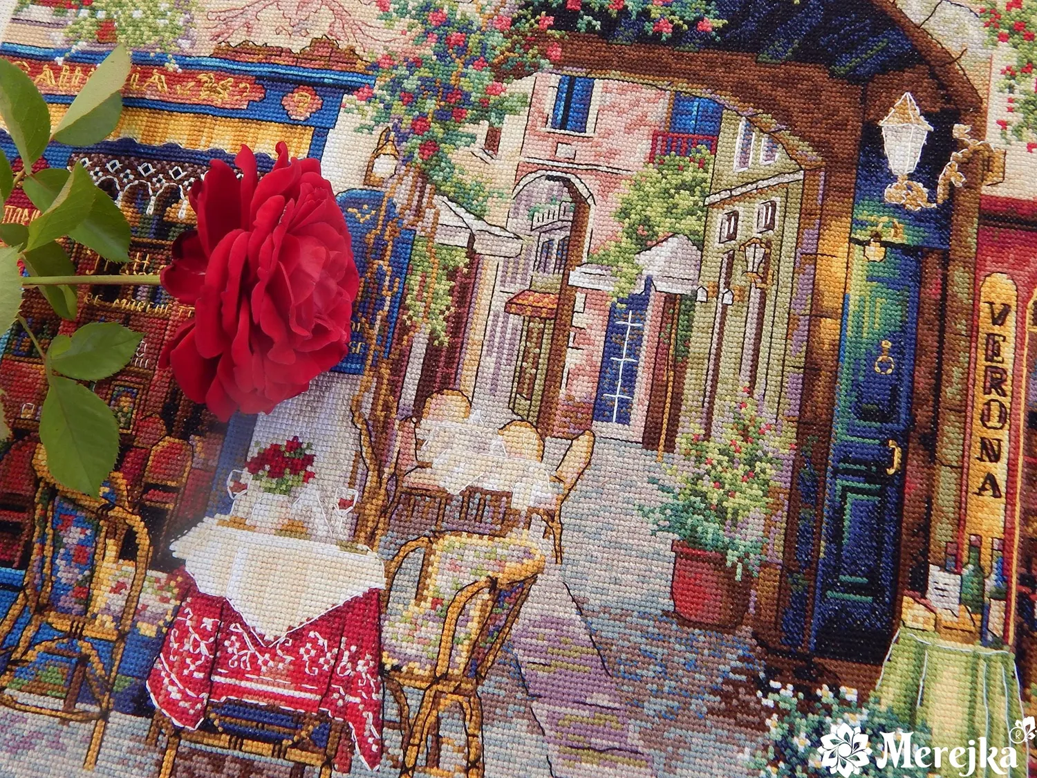 Merejka Cafe in Verona borduurpakket stad 30x40