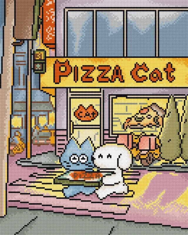 Leti Stitch L10-032 Pizza Cat borduurpakket 21x26 cm