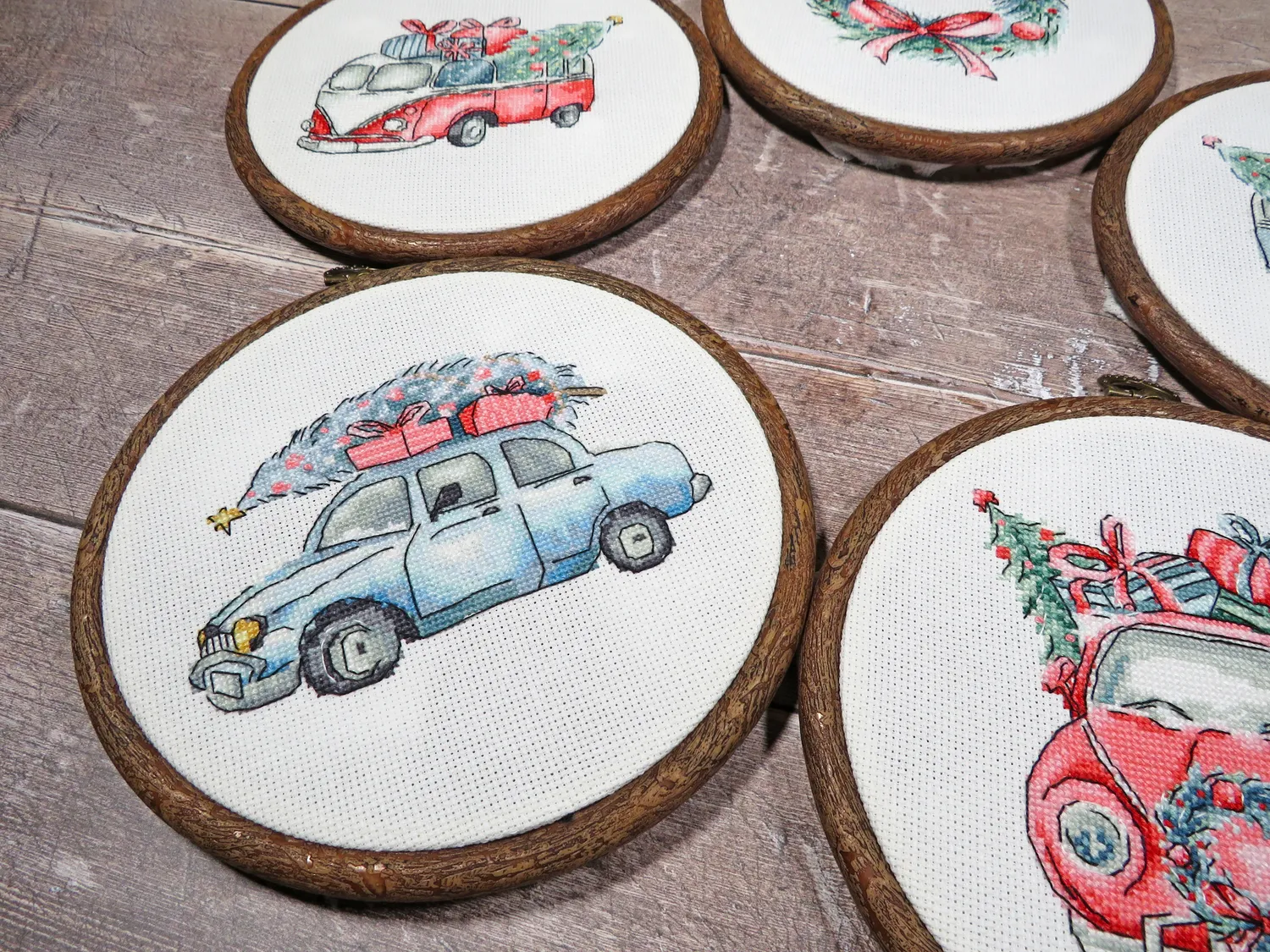 Leti Stitch LETI 965 Christmas Retro Cars borduurpakket 5 stuks