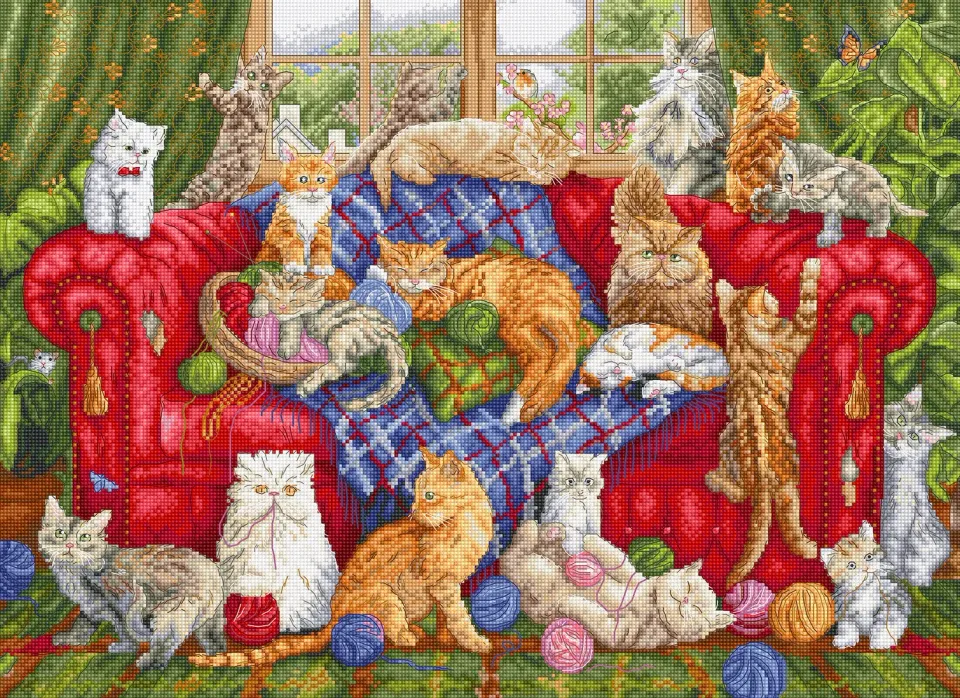 Leti Stitch L9946 Meow Manor borduurpakket 44x32 cm katten
