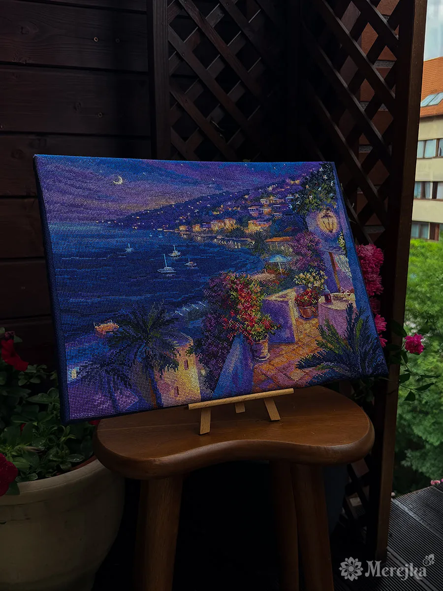 Merejka Côte d’Azur borduurpakket blauw 30x40 cm