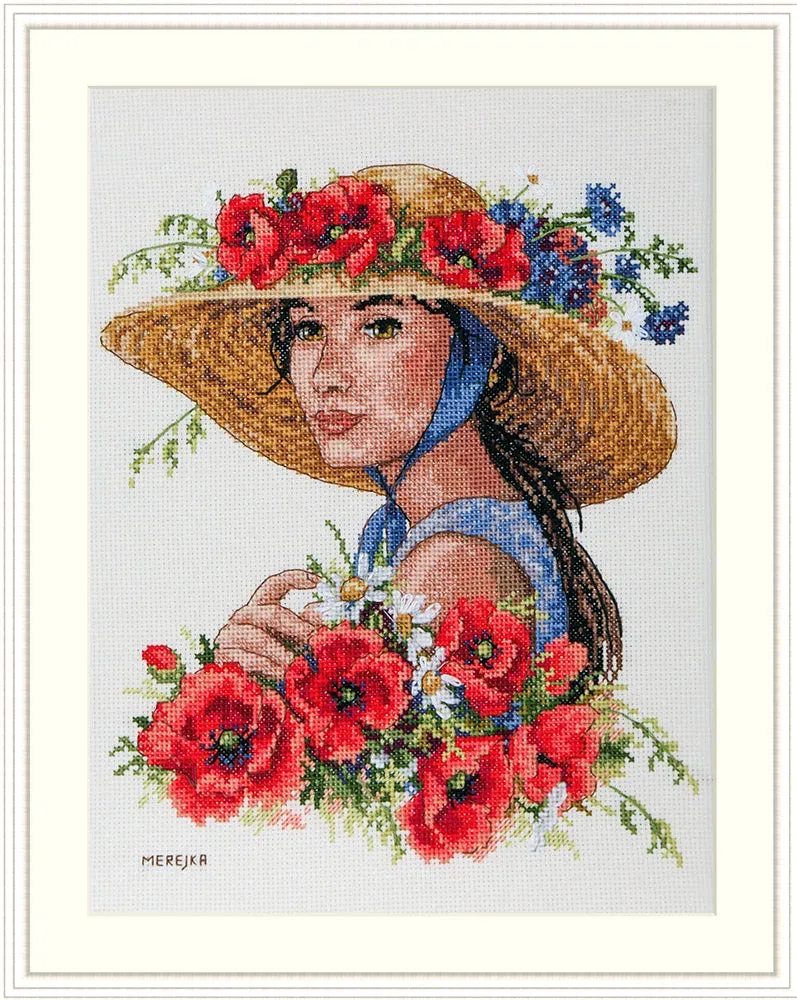 Merejka Flower Hat borduurpakket Aida 16 ecru