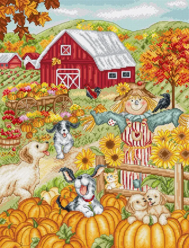 Leti Stitch L9936 Autumn Farm borduurpakket 27x35 aida
