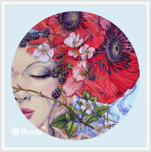 Merejka She Sleeps borduurpakket rond 28 cm ijsblauw