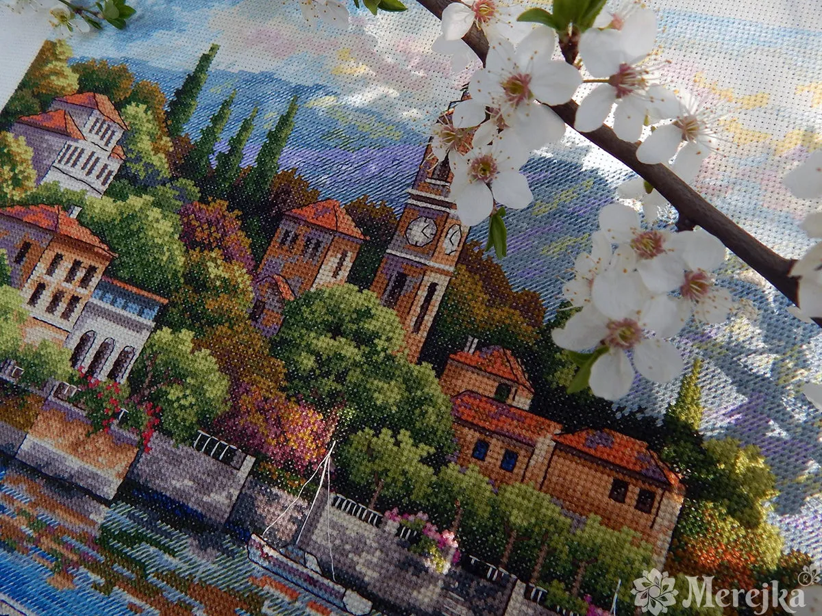 Merejka Lago di Como borduurpakket 41x30 ecru 40 kleuren