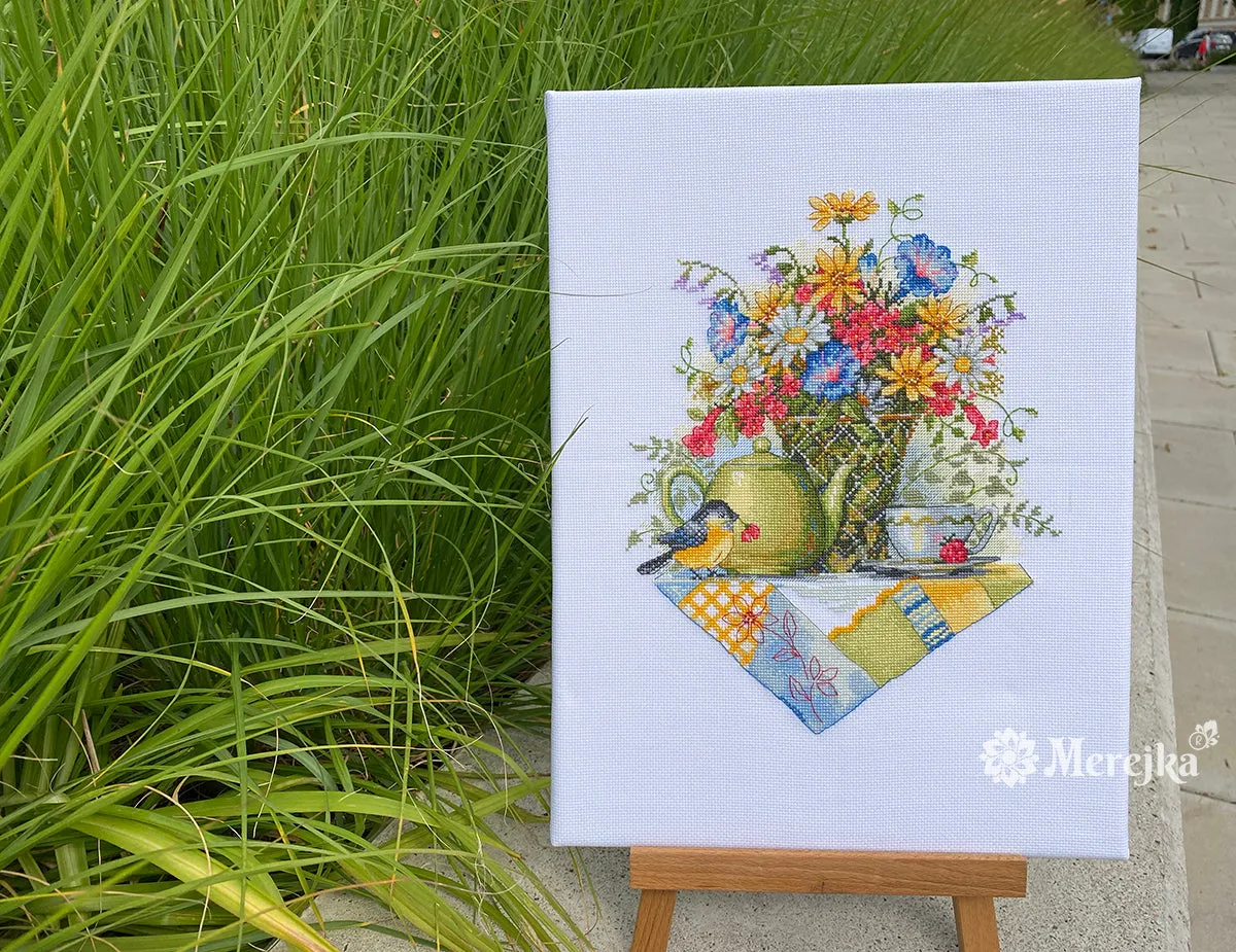 Merejka Wildflower Tea borduurpakket 29x23 wit