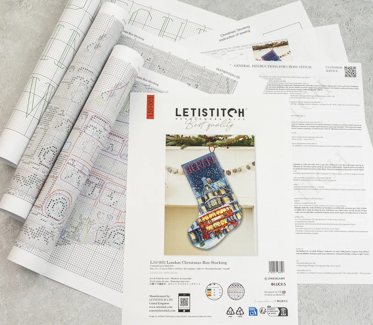 Leti Stitch L10-003 London Christmas Bus sok borduurpakket 25x37cm