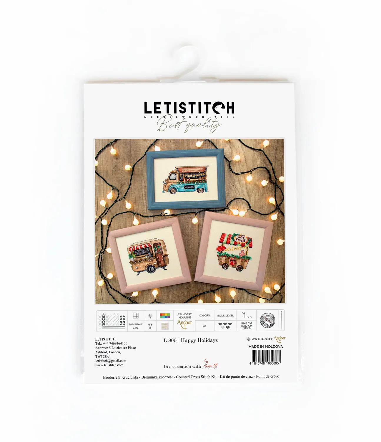 Leti Stitch L8001 Happy Holidays kruissteekpakket kerst