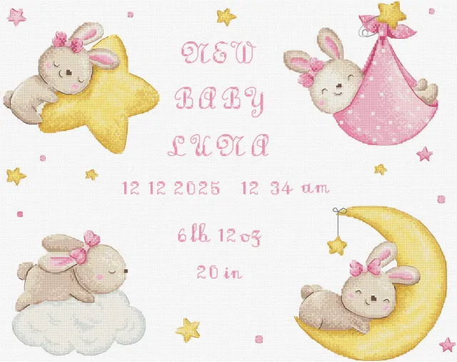 Leti Stitch L9943 Baby Girl borduurpakket 41x33 cm